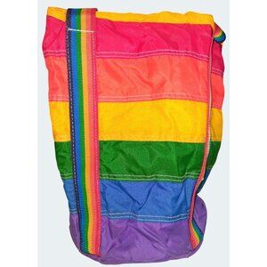 Vintage Rainbow Striped Drawstring Backpack Adjustable Straps  Spacious Interior